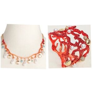 BETSEY JOHNSON SET Mermaid Jewels Coral Pearls Shell Bracelet & Necklace NEW NWT